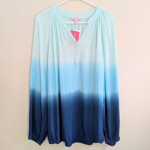 Lilly Pulitzer Elsa Top Indigo Ombre Blue Long Sleeve Blouse New With Tag Size M